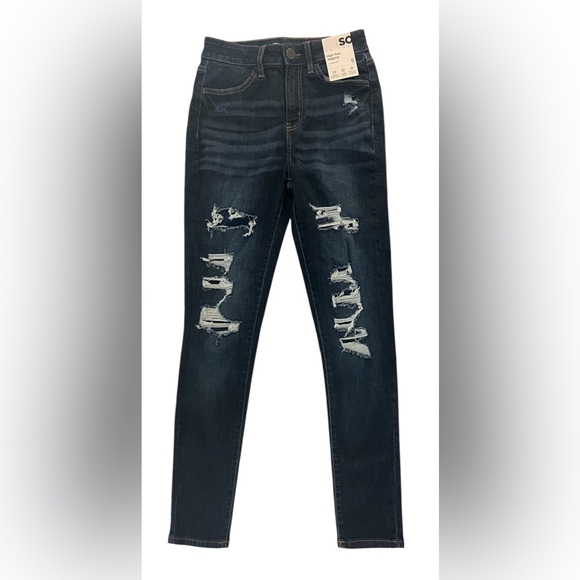 Kohls SO Juniors High Rise Jegging Superstretch Size 5 Medium Dark Destructed - Picture 1 of 6